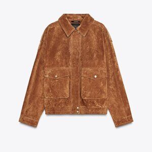 ZARA 100% SUEDE BOMBER JACKET WITH POCKETS